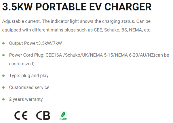 3.5KW PORTABLE EV CHARGER(图1)